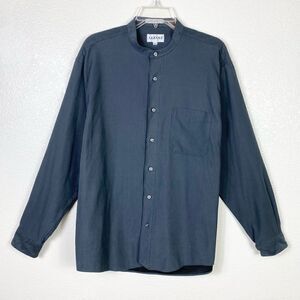 Alfani Grey Blue Sueded Long Sleeve Collarless Button Up Shirt